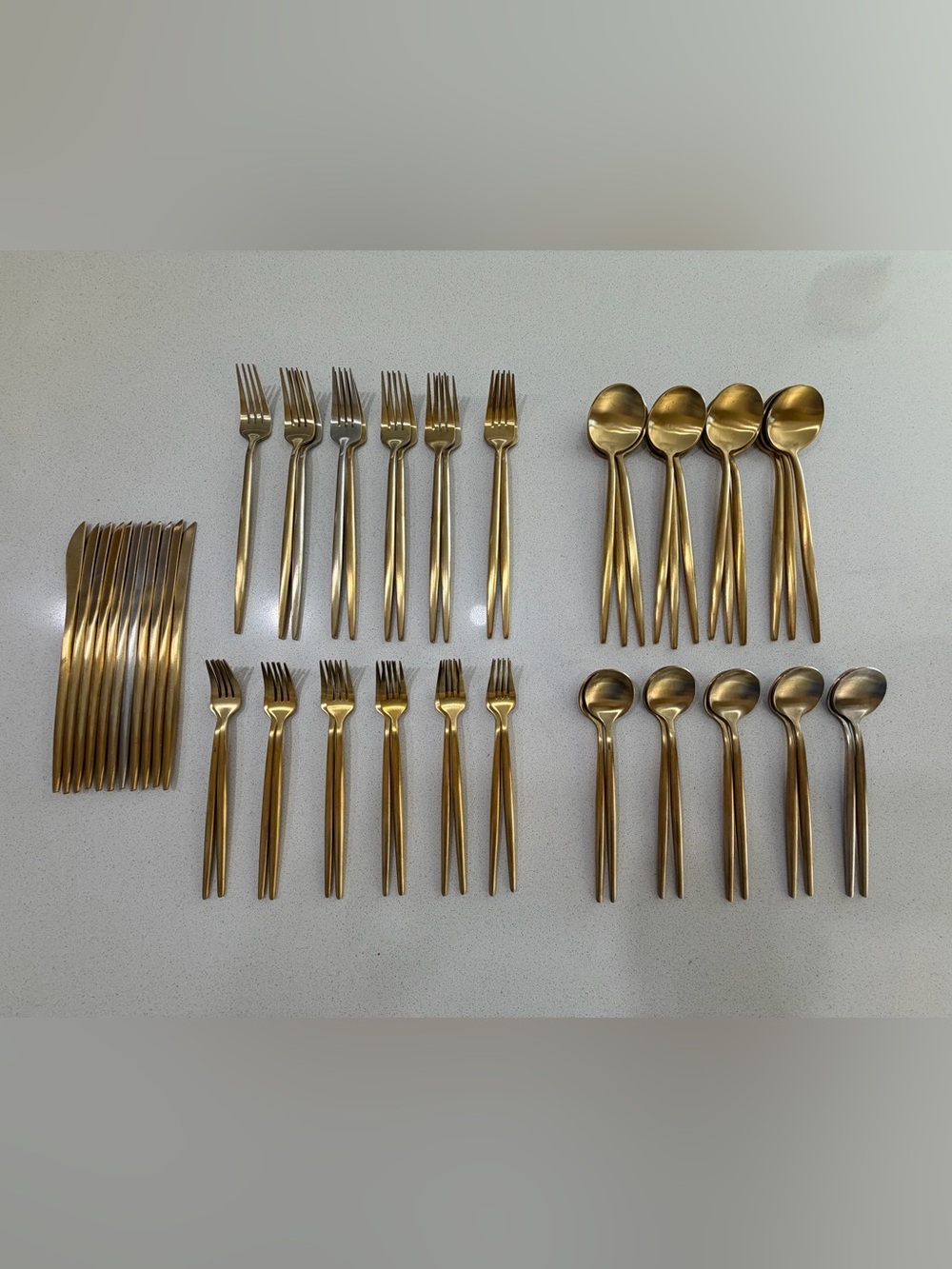 Matte Gold Stainless Steel Flatware Set - 56-Pieces Modern Cutlery.